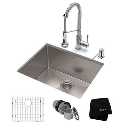 Kraus Standart PRO® Bolden® 23-inch Undermount Kitchen Sink and Chrome Faucet Combo - 16 Gauge - 1.8 GPM in Satin