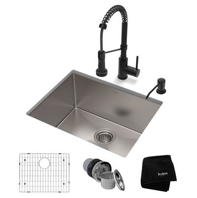Kraus Standart PRO® Bolden® 23-inch Undermount Kitchen Sink and Matte Black Faucet Combo - 16 Gauge - 1.8 GPM in Satin