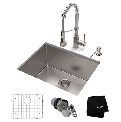 Kraus Standart PRO® Bolden® 23-inch Undermount Kitchen Sink and Chrome Faucet Combo - 16 Gauge - 1.8 GPM in Satin
