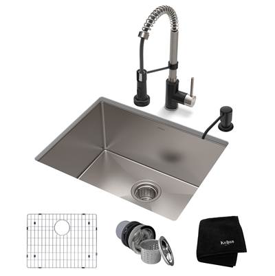 Kraus Standart PRO® Bolden® 23-inch Undermount Kitchen Sink and Matte Black Faucet Combo - 16 Gauge - 1.8 GPM in Satin