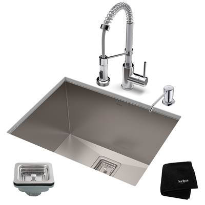 Kraus Pax® 24-inch Undermount Laundry and Utility Sink with Chrome Faucet - 18 Gauge - 1.8 GPM in Satin