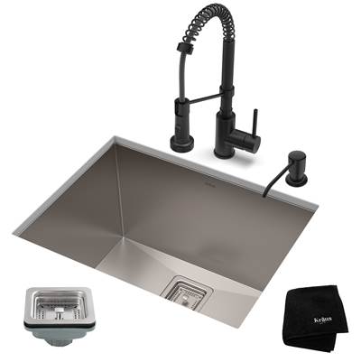 Kraus Pax® 24-inch Undermount Laundry and Utility Sink with Matte Black Faucet - 18 Gauge - 1.8 GPM in Satin