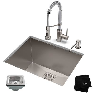 Kraus Pax® Bolden® Laundry Utility 24-inch Undermount Kitchen Sink and Faucet Combo - 18 Gauge - 1.8 GPM in Stainless Steel Chrome
