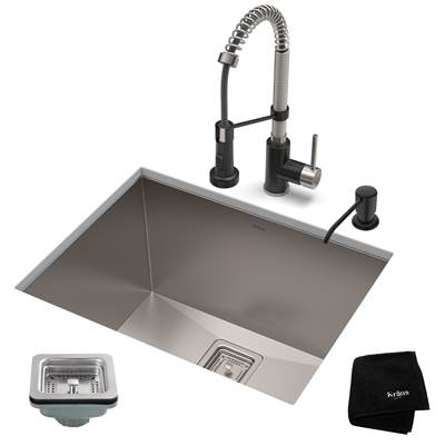 Kraus Pax® Bolden® Laundry Utility 24-inch Undermount Kitchen Sink and Faucet Combo - 18 Gauge - 1.8 GPM in Stainless Steel Matte Black