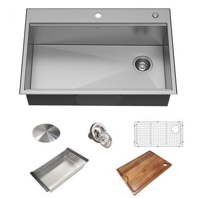 Kraus Kore® 33" Workstation Kitchen Sink - Drop-In Top Mount - 18 Gauge Single Bowl in Stainless Steel