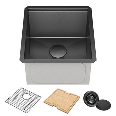 Kraus Kore® 17" Undermount Workstation Kitchen Bar Sink - 16 Gauge Single Bowl in PVD Gunmetal