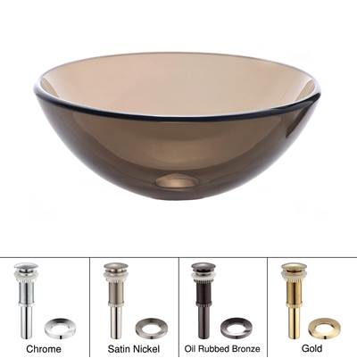 Kraus 14-Inch Glass Vessel Sink - Tempered Glass - Clear Brown - Pop-Up Drain in Oil Rubbed Bronze