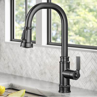 Kraus Allyn® Transitional Industrial Single Handle Pull-Down Kitchen Faucet - 1.8 GPM in Spot Free Black Stainless Steel
