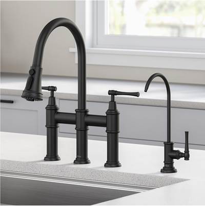 Kraus Allyn® Transitional Bridge Kitchen Faucet with Water Filter Faucet Combo in Matte Black