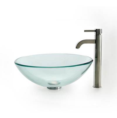 Kraus Vessel Sink & Ramus Faucet Combo - Tempered Glass - 1.2 GPM in Satin Nickel