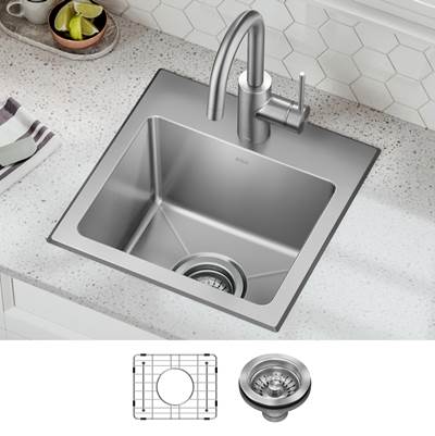 Kraus Fairlane® 15" Drop-In/Top Mount Single Bowl Bar Sink - 18-Gauge in Stainless Steel