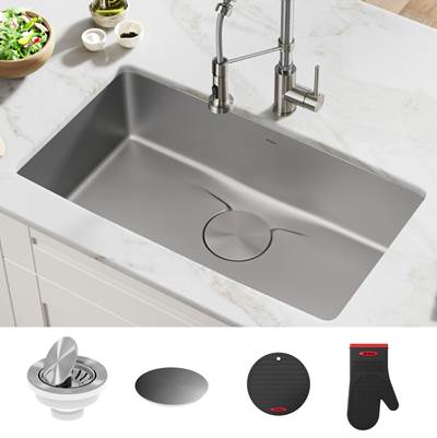 Kraus Dex® 33" Single Bowl Undermount Kitchen Sink in Stainless Steel