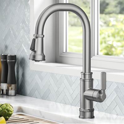 Kraus Allyn® Transitional Industrial Single Handle Pull-Down Kitchen Faucet - 1.8 GPM in Spot Free Stainless Steel