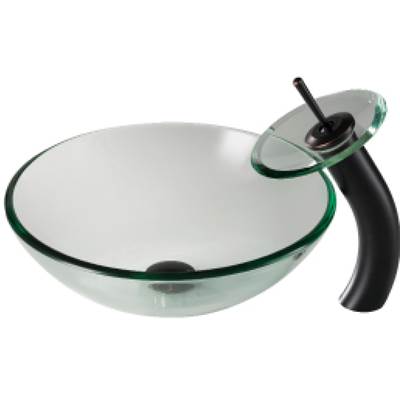 Kraus Clear Glass Vessel Sink & Waterfall Faucet Combo - Pop-Up Drain in Oil Rubbed Bronze