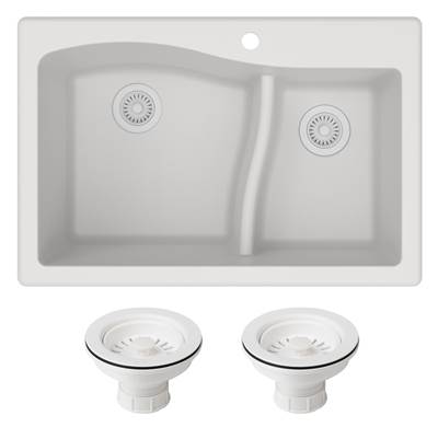 Kraus Quarza® 33" Granite 60/40 Double Bowl Dual Mount Kitchen Sink with Strainers in White