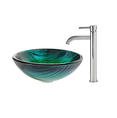 Kraus Nei Green Glass Vessel Sink & Ramus Faucet Combo - Tempered Glass - 1.2 GPM in Chrome