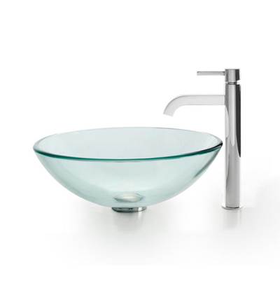 Kraus Vessel Sink & Ramus Faucet Combo - Tempered Glass - 1.2 GPM in Chrome