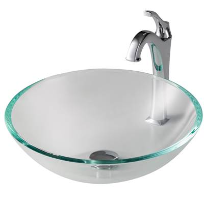 Kraus 16 1/2-Inch Crystal Clear Vessel Sink & Arlo® Faucet Combo - Tempered Glass - Pop-Up Drain - 1.2 GPM in Chrome