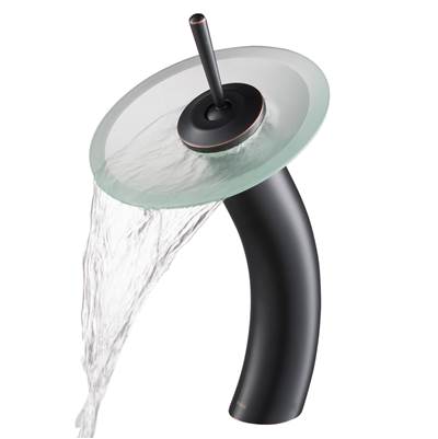 Kraus Tall Waterfall Vessel Sink Faucet - Frosted Glass Disk - 2.2 GPM in Oil Rubbed Bronze