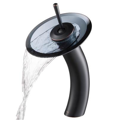 Kraus Waterfall Tall Bathroom Sink Faucet - Clear Black Glass Disk - 2.2 GPM in Oil Rubbed Bronze