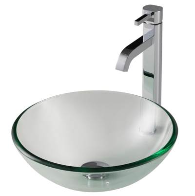 Kraus 14-Inch Clear Glass Vessel Sink & Ramus® Faucet Combo - Tempered Glass - 1.2 GPM in Chrome