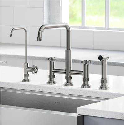 Kraus Urbix® Bridge Kitchen Faucet with Water Filter Combo in Spot Free Stainless Steel
