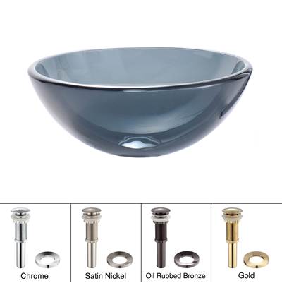 Kraus 14-Inch Glass Vessel Sink - Tempered Glass - Clear Black - Pop-Up Drain in Satin Nickel