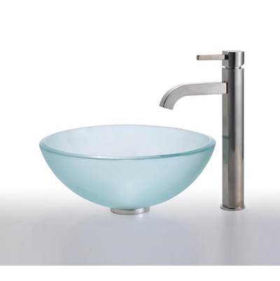 Kraus 14-Inch Frosted Glass Vessel Sink & Ramus Faucet Combo - Tempered Glass - 1.2 GPM in Satin Nickel