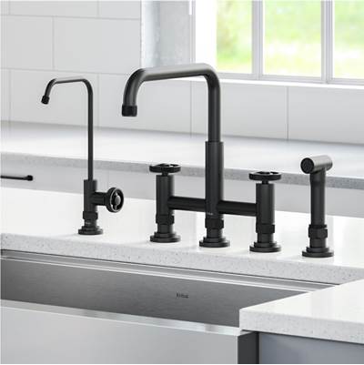 Kraus Urbix® Bridge Kitchen Faucet with Water Filter Combo in Matte Black