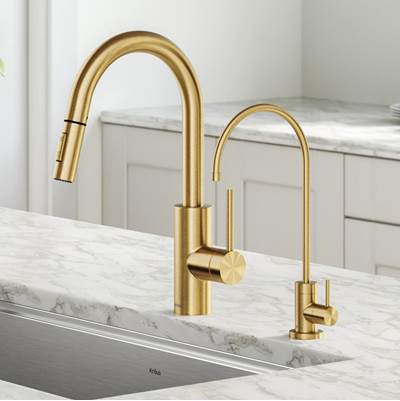 Kraus Oletto® Pull-Down Kitchen Faucet and Purita® Water Filter Faucet Combo in Brushed Brass