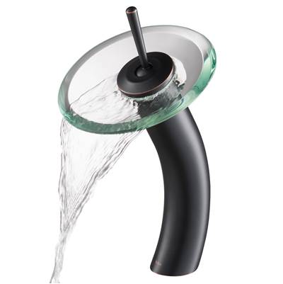 Kraus Waterfall Tall Bathroom Sink Faucet - Clear Glass Disk - 2.2 GPM in Oil Rubbed Bronze