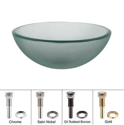 Kraus 14-Inch Glass Vessel Sink - Tempered Glass - Frosted - Pop-Up Drain in Chrome