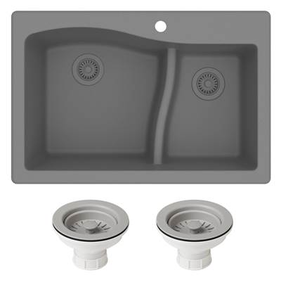 Kraus Quarza® 33" Granite 60/40 Double Bowl Dual Mount Kitchen Sink with Strainers in Grey