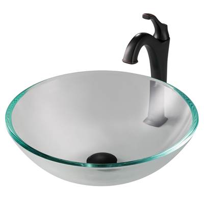 Kraus 16 1/2-Inch Crystal Clear Vessel Sink & Arlo® Faucet Combo - Tempered Glass - Pop-Up Drain - 1.2 GPM in Oil Rubbed Bronze