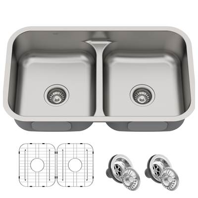 Kraus Premier 32" 50/50 Double Bowl Undermount Kitchen Sink in Stainless Steel