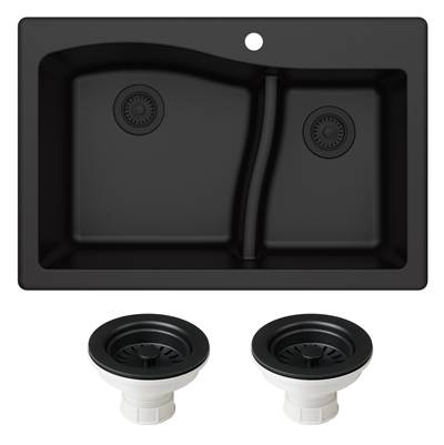 Kraus Quarza® 33" Granite 60/40 Double Bowl Dual Mount Kitchen Sink with Strainers in Black