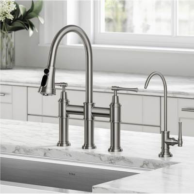 Kraus Allyn® Transitional Bridge Kitchen Faucet with Water Filter Faucet Combo in Spot Free Stainless Steel