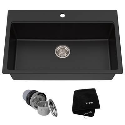 Kraus Quarza 31" Dual Mount Single Bowl Granite Kitchen Sink in Black Onyx