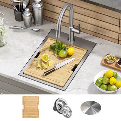 Kraus Kore® Outdoor Workstation Bar Sink - 15-inch - Drop-in Single Bowl in T-316 Stainless Steel