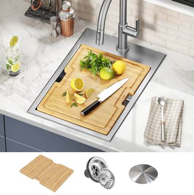 Kraus Kore® Workstation Bar Sink - 15-inch - Drop-in Single Bowl in Stainless Steel