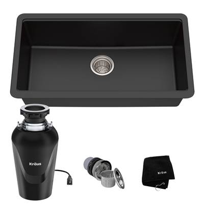 Kraus 31 Undermount Single Bowl Granite Kitchen Sink in Black Onyx