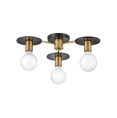 Lark Bobbie Three-Light Semi-Flush Mount in Lacquered Brass