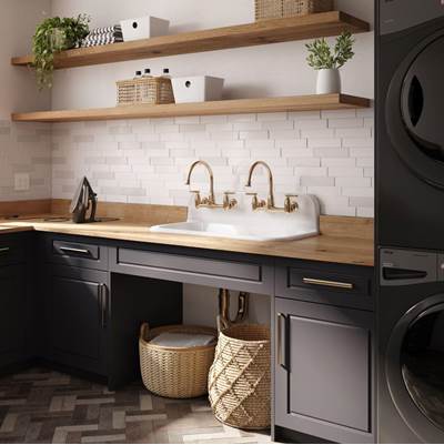 Maidstone Cast Iron Kitchen/Bathroom Sink - 2 Pair of 8'' Faucet Drillings in White
