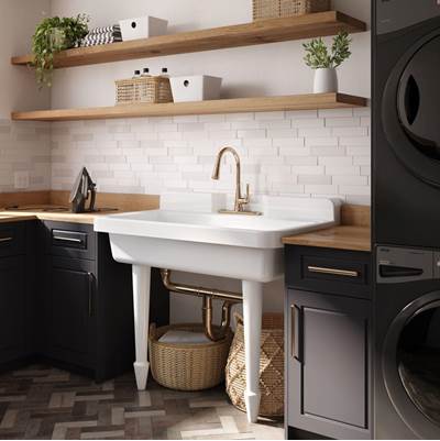 Maidstone Cast Iron Kitchen/Laundry Sink - Pedestal Legs in White