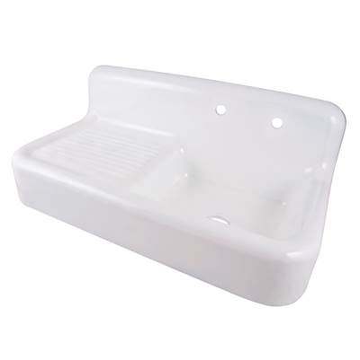 Maidstone 42" Cast Iron Farmhouse Kitchen Sink with Drainboard in White