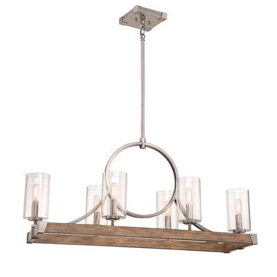 Minka-Lavery Country Estates 6-Light Island Pendant in Sun Faded Wood Brushed Nickel