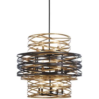 Minka-Lavery Vortic Flow 3-Tier 18-Light Chandelier in Dark Bronze Mosaic Gold