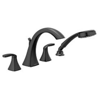 Moen Matte black two-handle roman tub faucet includes hand shower