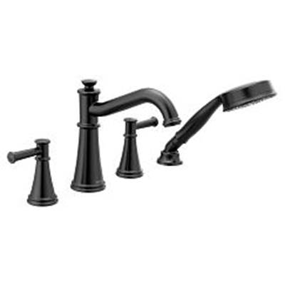 Moen Matte black two-handle roman tub faucet includes hand shower