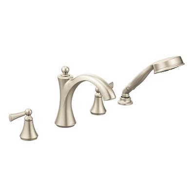 Moen Wynford 2-Handle Deck-Mount Roman Tub Faucet with Handshower in Brushed Nickel (Valve Sold Separately)